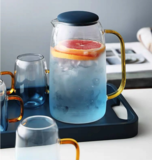 European Style Simple (two cups one jug) Heat Resistant Glass Water Jug Set